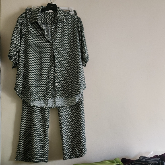 Set Oversized Resort Shirt & Pants Green Zigzag Dark Green Patterned… - Picture 8 of 16